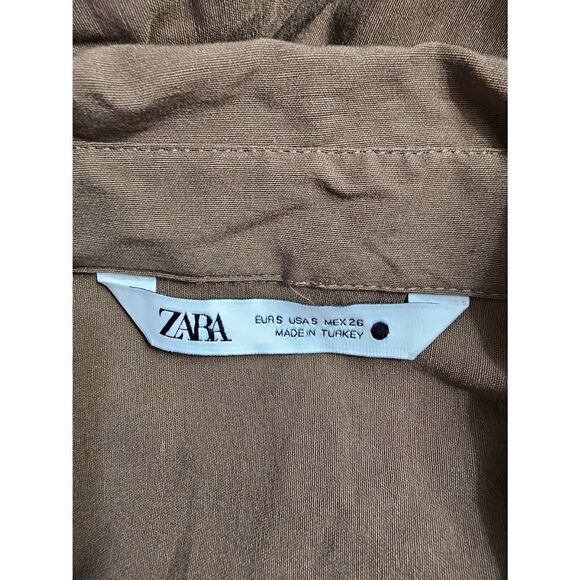 Zara Button Up Bodycon Shirt Dress with Ruching Tan Size Medium - Picture 11 of 11